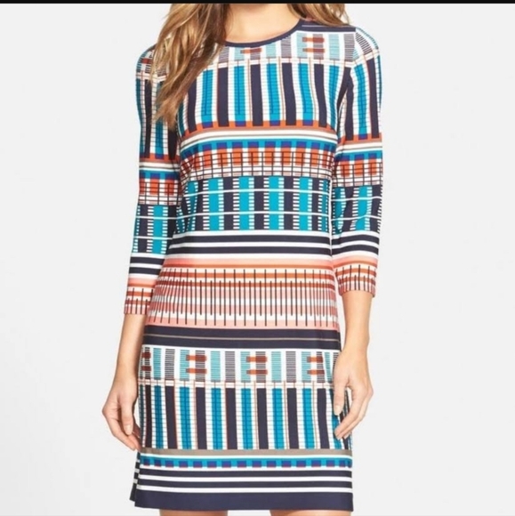 Eliza J Geometric Long Sleeve Multi Color Shift Mini Dress - Picture 1 of 9